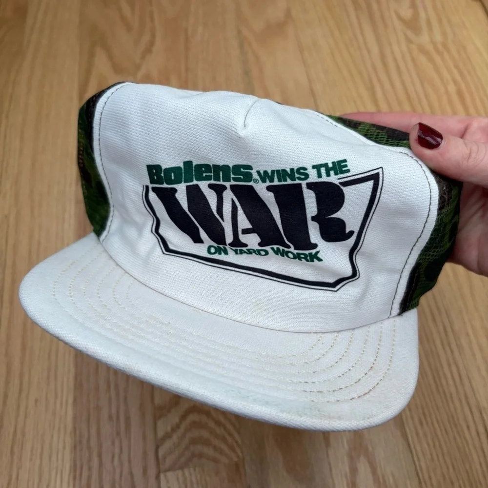 Vintage Bolens Wins the War on Yard Work Camouflage Hat Mesh SnapBack